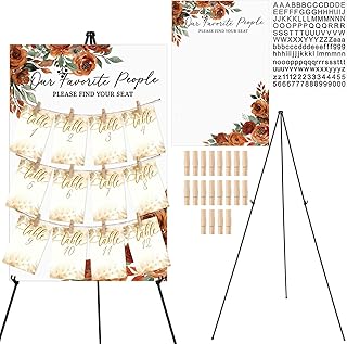 Pinkunn Terracotta Floral Wedding Seating Chart with Easel Display Stand 15.8 x 23.6 Inch Rose Wooden Rustic Seating Chart Board Please Find Your Seat Sign for Baby & Bride Shower Wedding Sign Decor