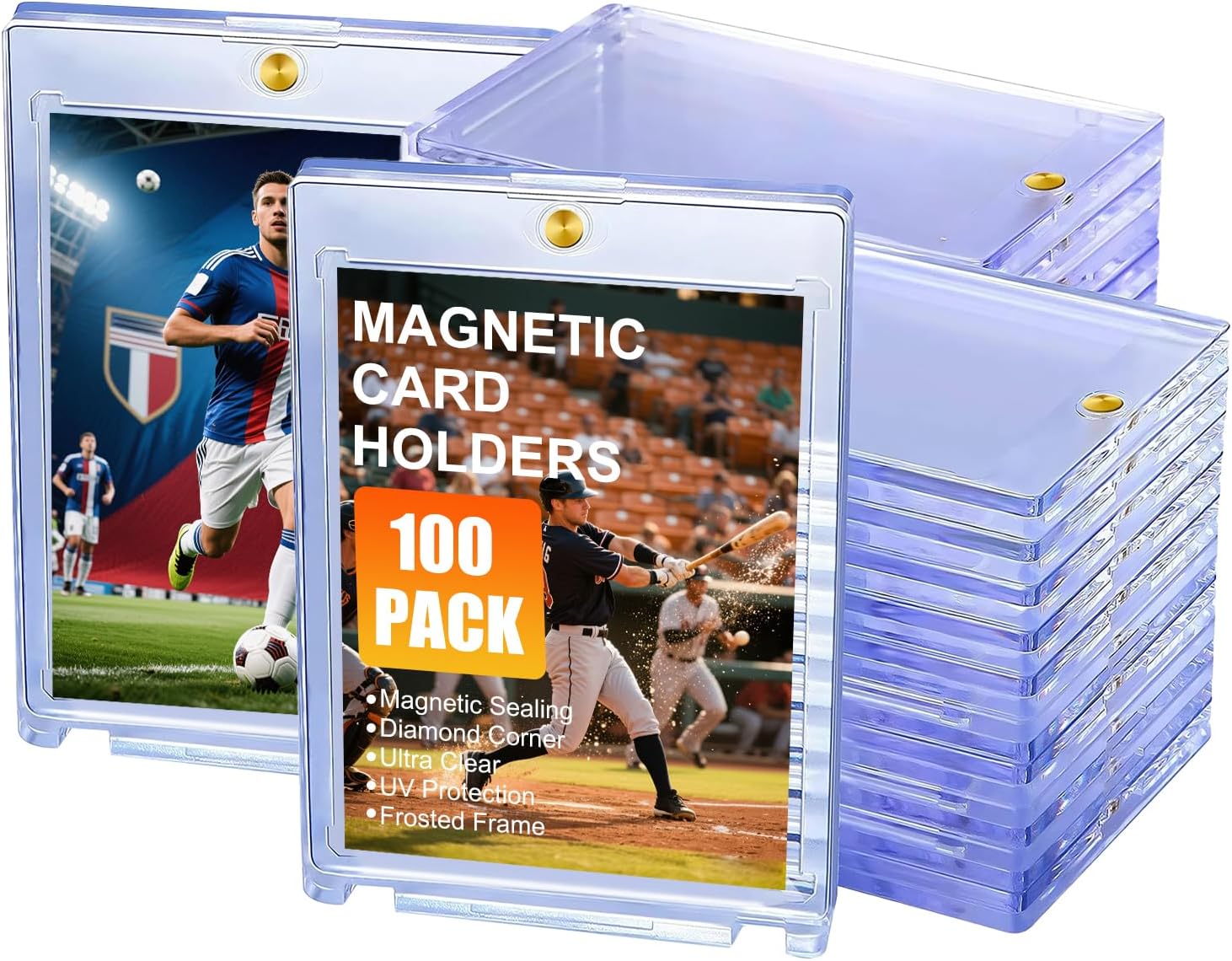 100ct Magnetic Card Holder, 35pt One Touch Mags Case for Trading Cards, UV Hard Plastic Sports Display Cases for MTG,PTCG,Baseball, Football, Basketball,Archival Quality Card Protectors(100)