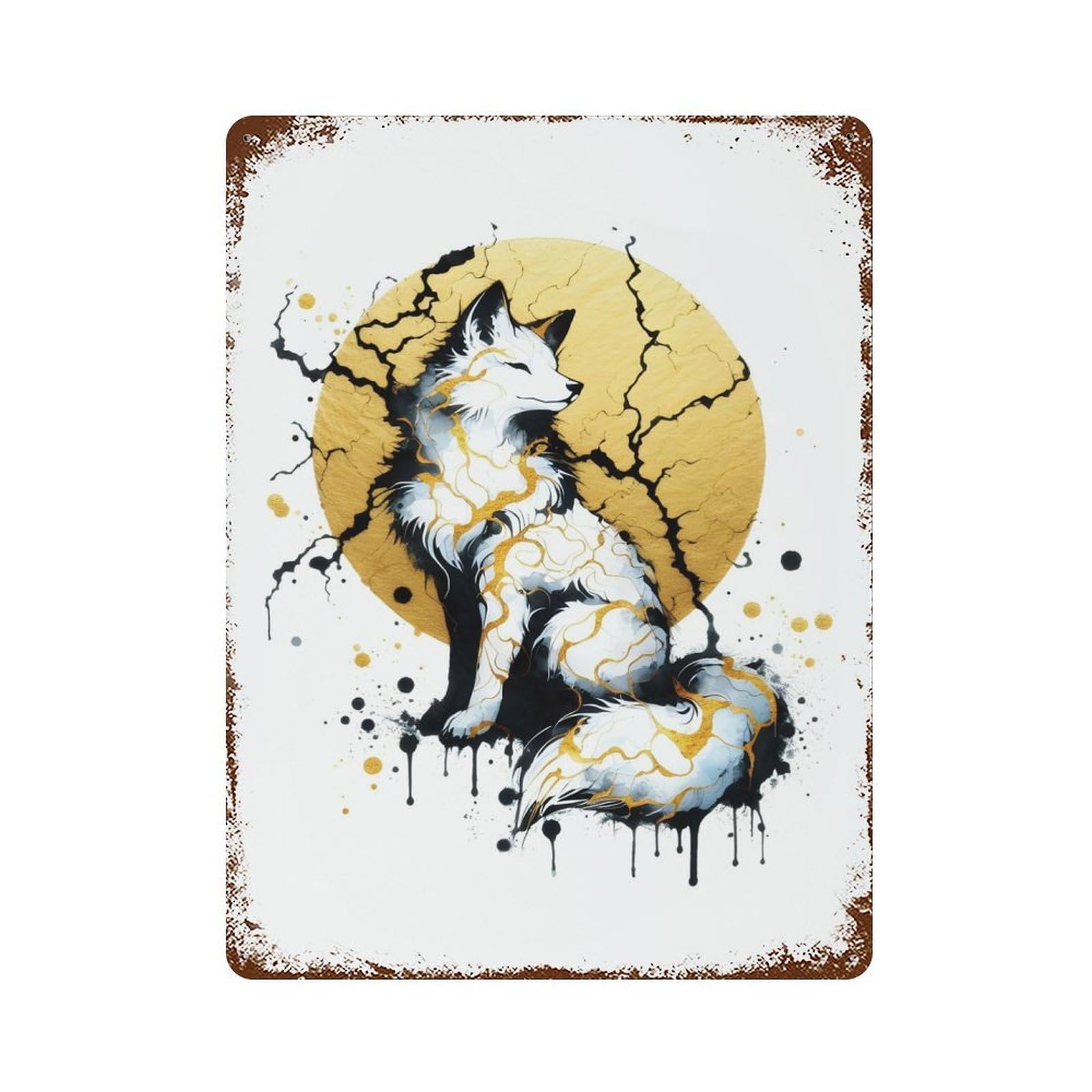 Ink Kitsune Rusty Metal Tin Sign 15.7"x11.8", for Patio, Garden Room And Bar Decor, Old School Wall Decor