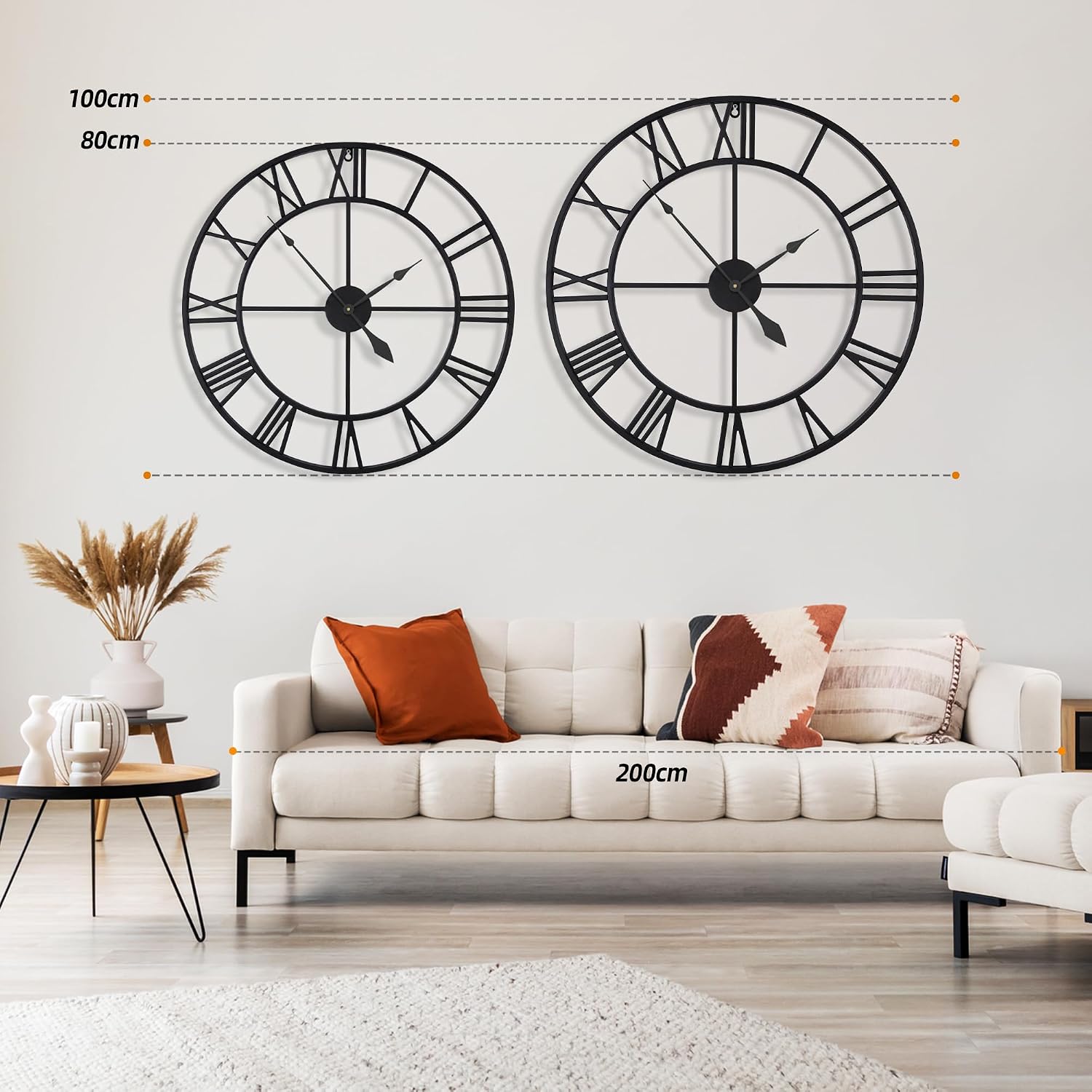 HAITANG 32 Inch Large Wall Clock for Living Room Decor, Black Metal Silent Non Ticking Battery Operated Modern Vintage Decorative Clock for Bedroom