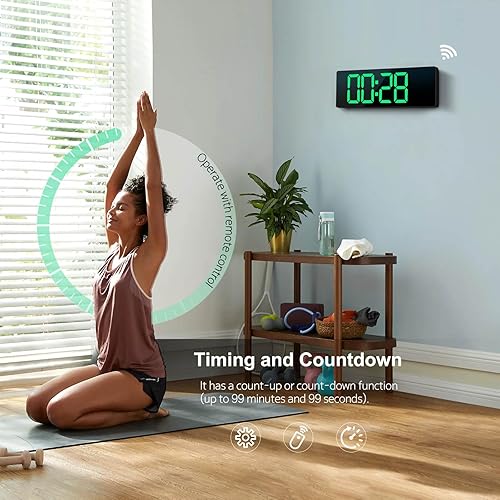 Miniatura 5 de Reloj de pared digital de 16 pulgadas, relojes de pared con 11 colores RGB, reloj despertador con luces nocturnas, reloj digital grande para sala de