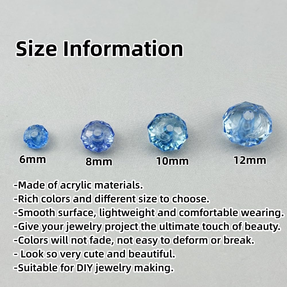 1000pcs 6mm Acrylic Crystal Beads, Faceted Rondelle Acrylic Spacer Beads for Wind Chimes Bracelet Necklace Earring Keychain Jewelry Making DIY Crafts(Sky Blue) - Image 2