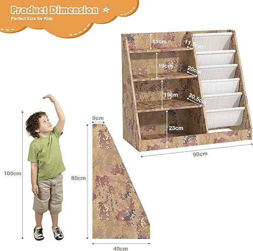 Miniatura 188 de Estantería de madera rosa de 4 niveles para niños, estantería de 5 capas, estante para libros de almacenamiento para bebés, organizador de juguetes