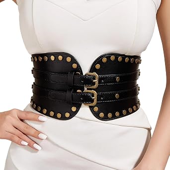 Renaissance-Corset-Belt for Women Wide PU-Leather Waspie Waist Belt with Buckle for Dress Cosplay HalloweenS/M