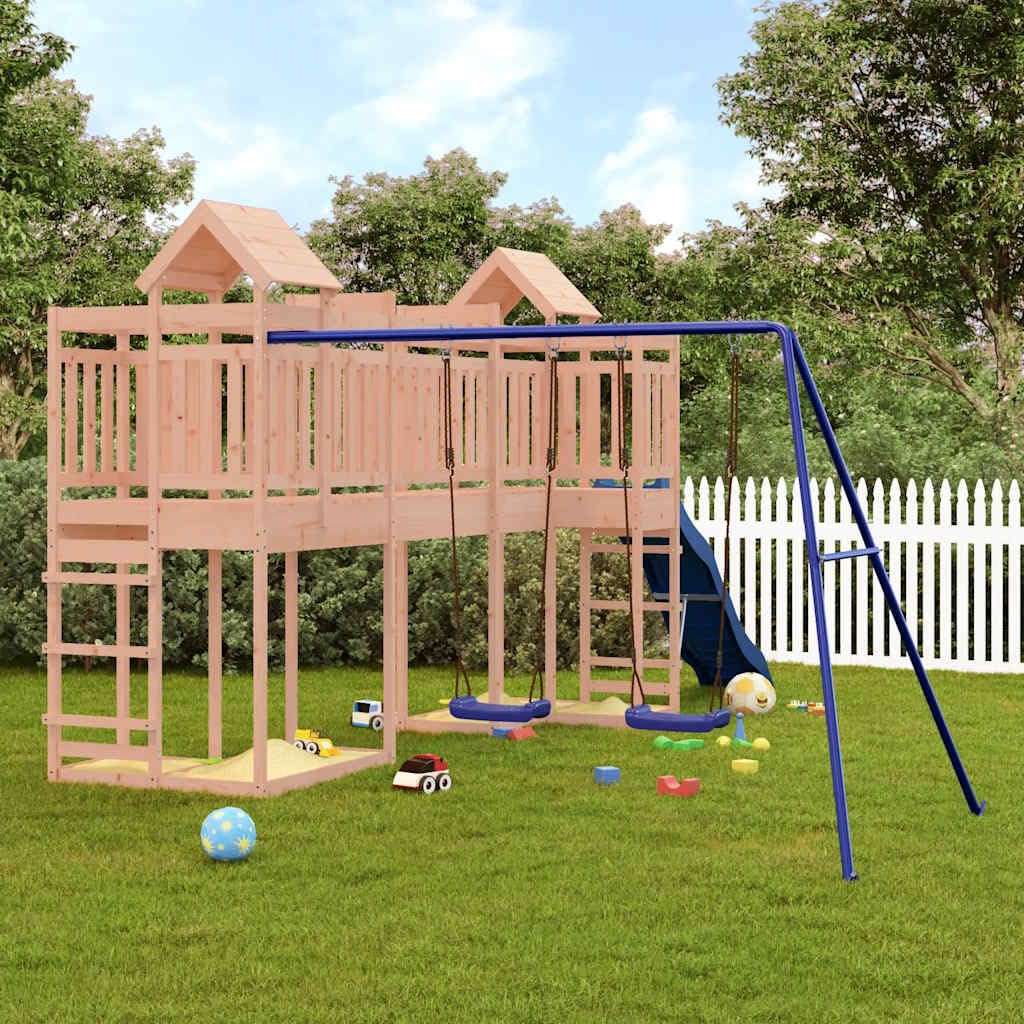 Spielturm Massivholz Douglasie mit Wellenrutsche und Doppelschaukel Gartenspielzeug für Kinder 3-8 Jahre Klettergerüst mit Sandkasten Robustes Outdoor Spielhaus für Garten Terrasse Hof