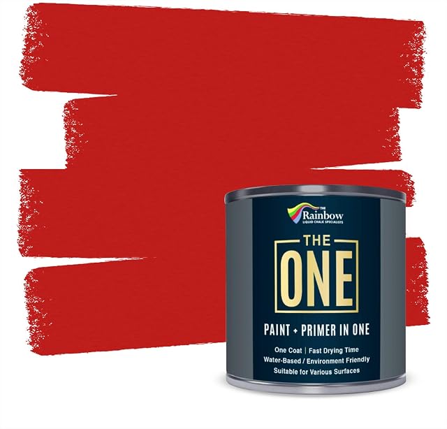 THE ONE Paint & Primer: Most Durable Furniture Paint, Cabinet Paint, Front Door, Walls, Bathroom, Kitchen, Tile Paint and More - Quick Drying Paint for Interior / Exterior (Red Matte, 250ml.)