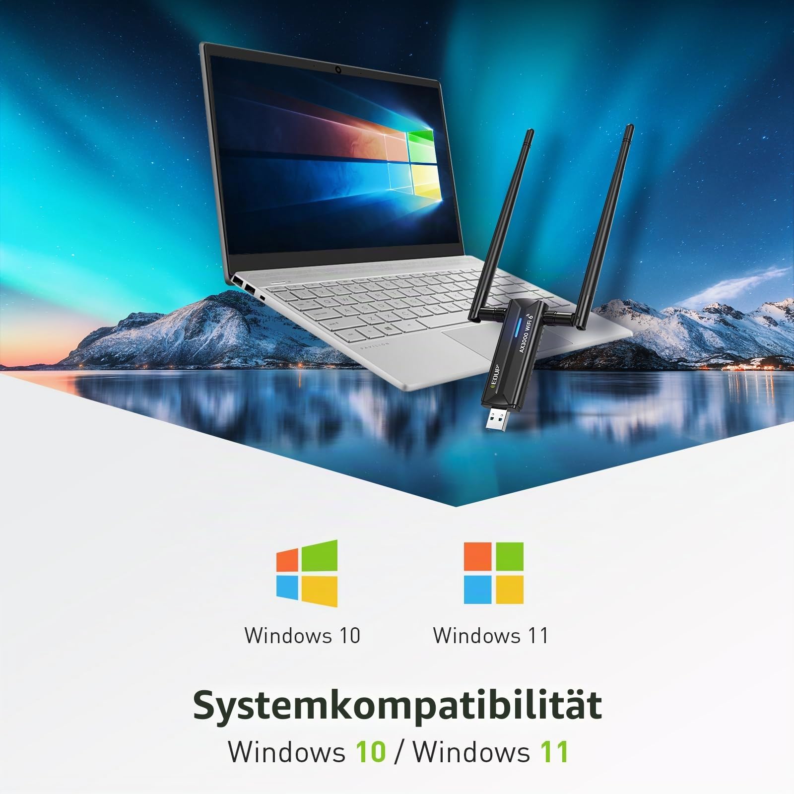 EDUP® WiFi 6 USB WLAN Stick für PC, AX3000M WLAN Adapter PC Hohe Reichweite | USB Wifi Adapter Tri-Band 6GHz / 5GHz / 2,4GHz WLAN Antenne PC, Wifi Stick NUR für Windows 11/10 64Bit + U-Disk-Treiber