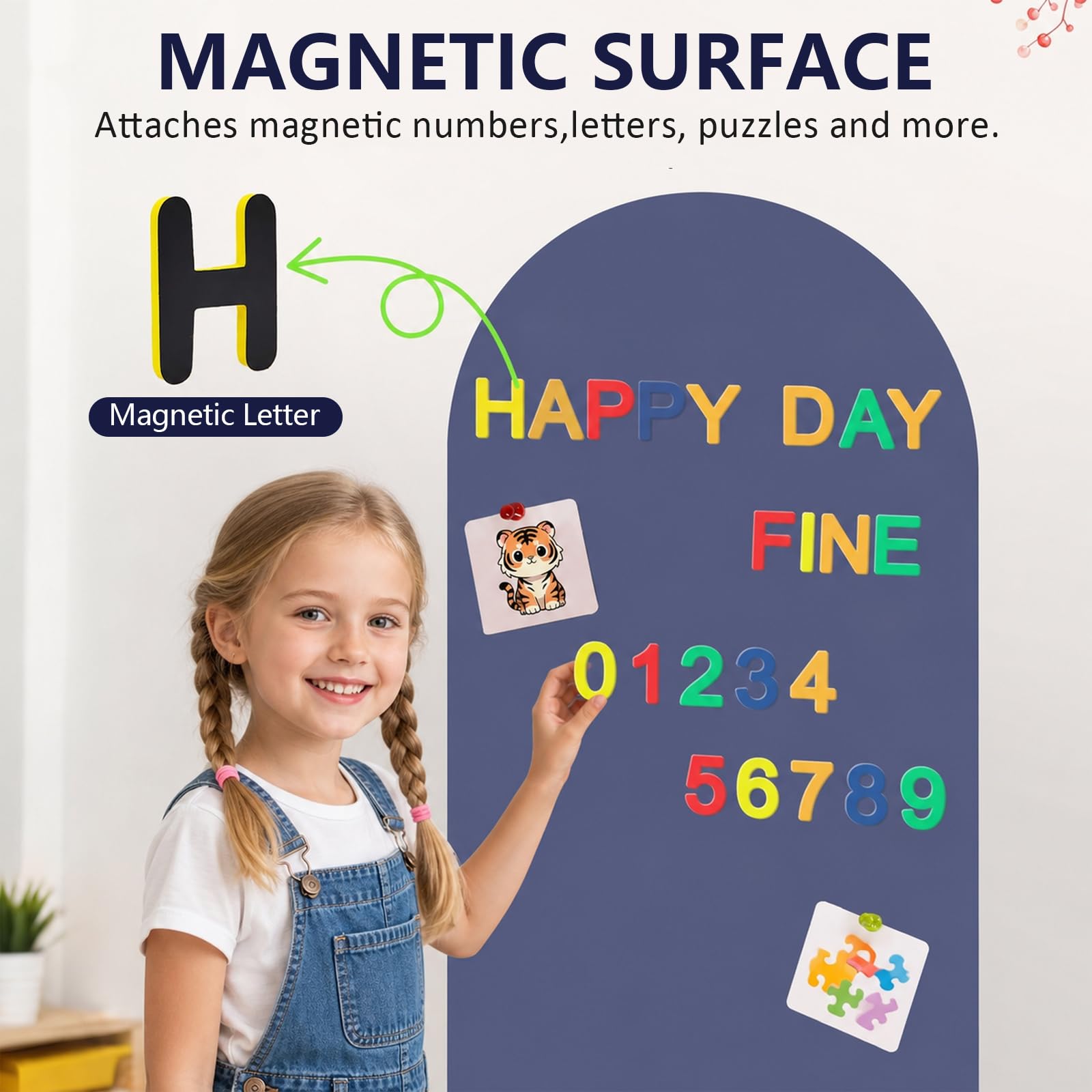Pizarra magnética infantil, 100 x 45 cm, lámina magnética para habitación infantil, pared magnética autoadhesiva con varios accesorios, pizarra magnética multifuncional para pared para niñas y niños