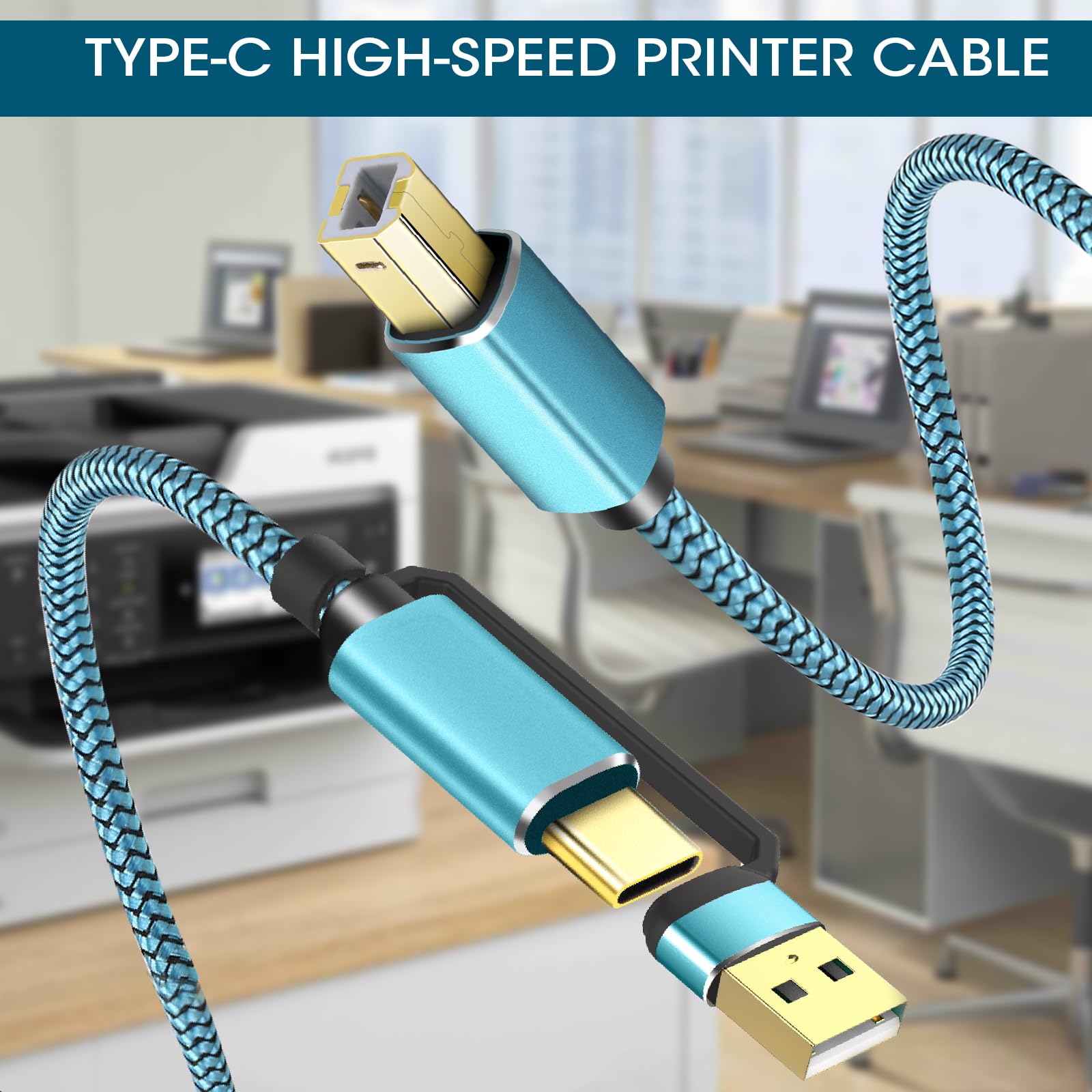 Printer Cables 20Feet, USB C/A Printer Cable To USB