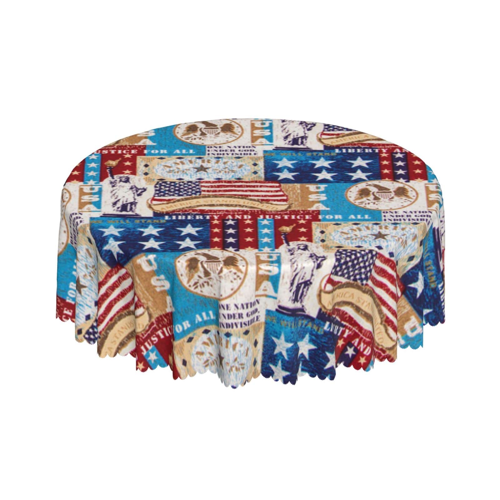 Lsjuee United States Patriotic Flag Patchwork Round Tablecloth 60 Inch Printed Washable Tablecloth for Dining Party Holiday Fall Home Decorative