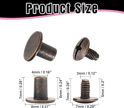 RUBYCA Round Flat Studs and Spikes Metal ScrewBack For Leathercraft Punk DIY - Bronze, 8mm x 7mm, 50 PCS By eART