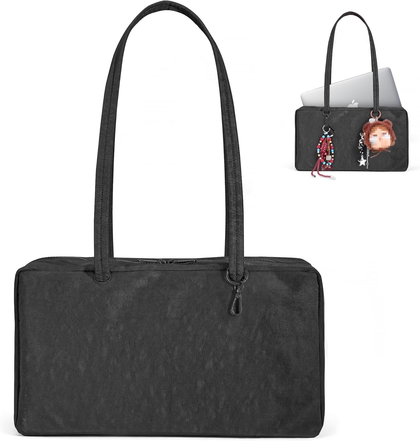 FASTFAIRY Slouchy Large Bowler Bag: East-West Design With Charm Loop - Commute Work