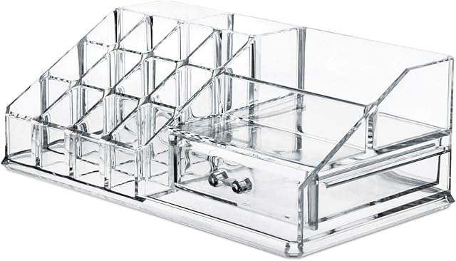 Acrylic Cosmetic Storage Lipstick Organizer - Decor 15 slot organizers & 1 box drawer tray holder for makeup perfume brush pens pencil lipgloss and other beauty accessories! For vanity or countertop!