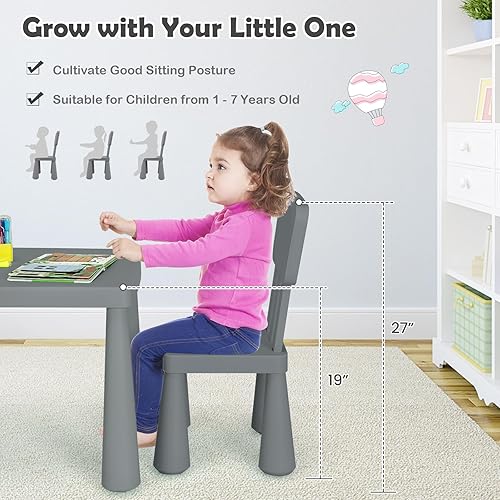 Miniatura 14 de COSTWAY Juego de mesa y sillas para niños de 3 piezas, centro de actividades infantiles de plástico ligero para leer, escribir, pintar, merienda,