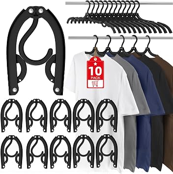10 Pcs Travel Hangers Portable Foldable Travel Hanger Organizer, Plastic Cruise Essentials Clothes Drying Rack Folding Hangers for Camping Flying RV Europe Vacation Essentials Suitcase, Black