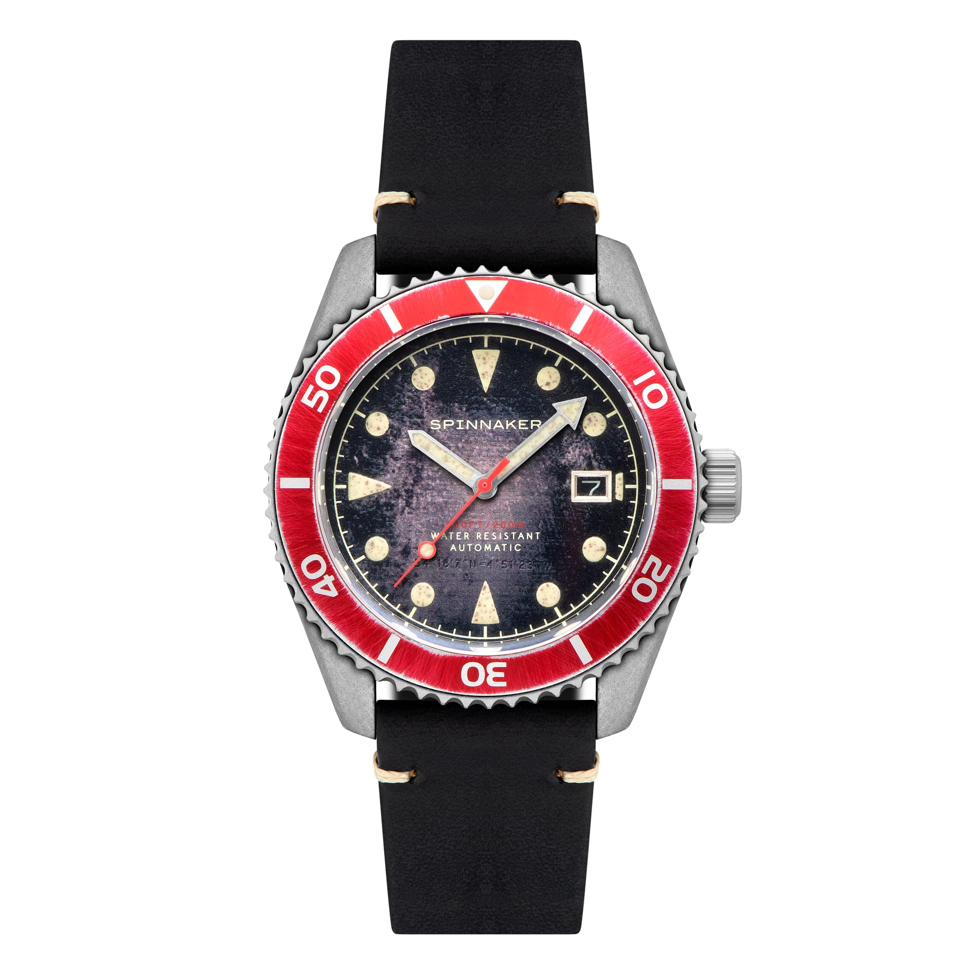 SpinnakerMens 44mm Wreck Automatic 3 Hands Watch with Genuine Leather or Stainless Steel Strap SP-5089