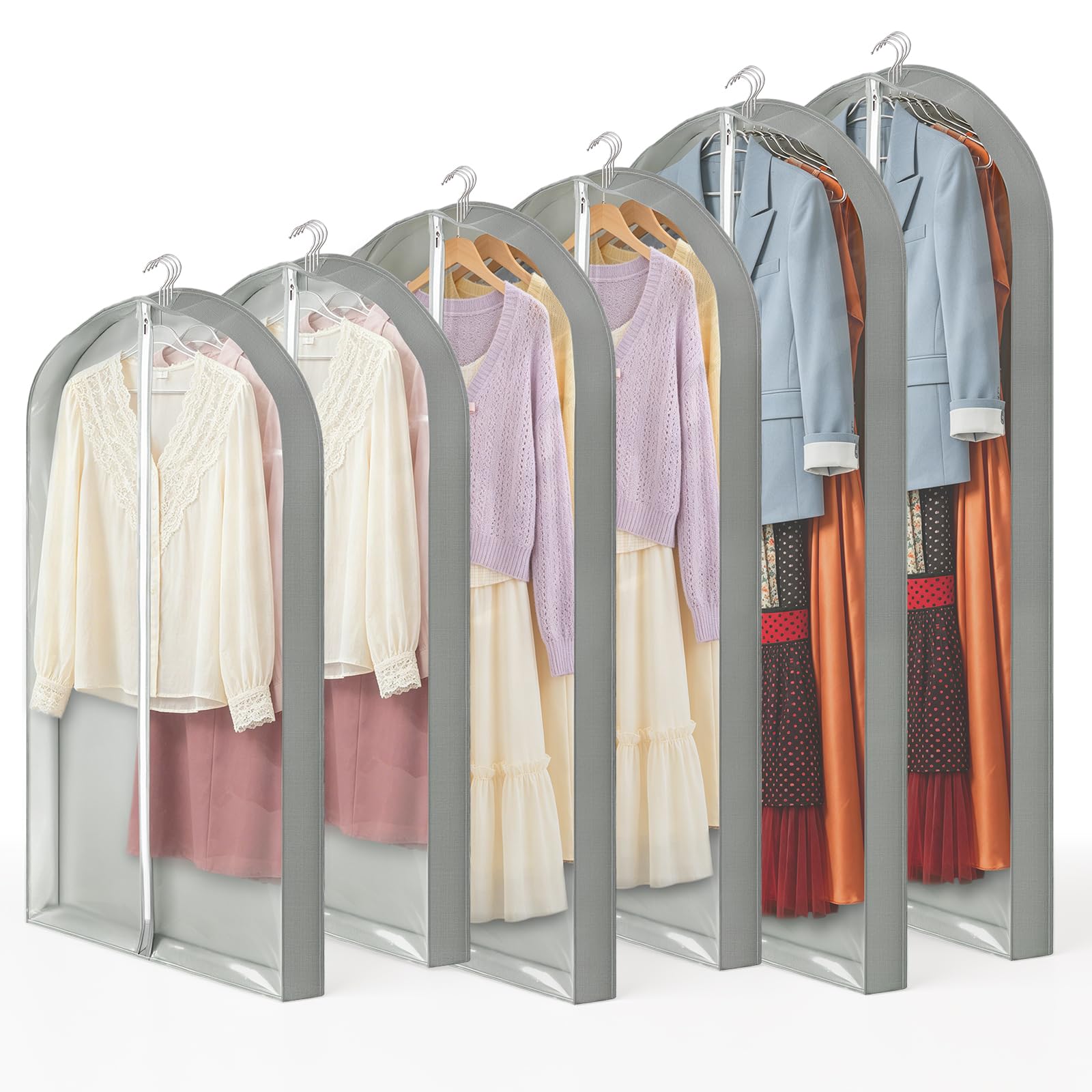 Kleidersäcke zum Aufhängen von Kleidung und Aufbewahrung, transparent, atmungsaktiv, Staubschutz für Schrankaufbewahrung, mit 10,2 cm Zwickel für Anzüge, Mäntel, Hemden, Kleider und gepolsterte