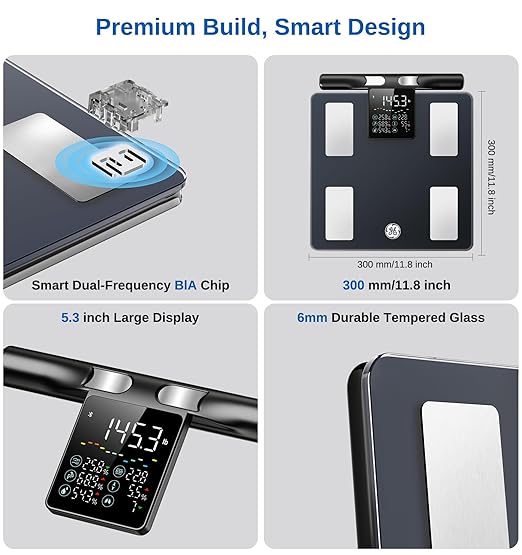 Báscula de Baño Inteligente GE Body Pod con Análisis Corporal 400 lb Negro miniatura 7