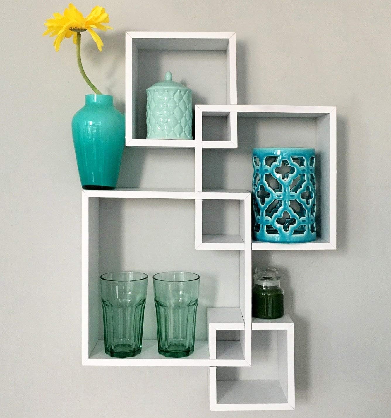 Greenco Decorative 4 Cube Intersecting Wall Mounted Floating Shelves- White Finish: Home & Kitchen