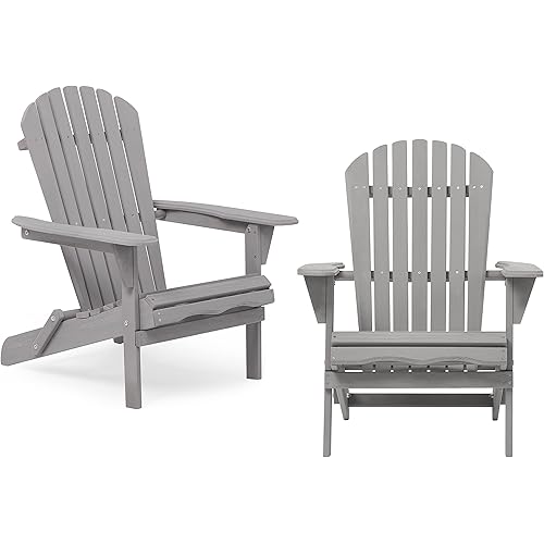 Wooden Folding Adirondack Chair Set of 2, Half Pre-Assembled Wood Lounge Chair for Outdoor Patio Garden Lawn Backyard Deck Pool Beach Firepit