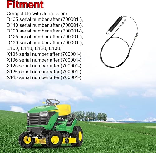 Miniatura 3 de GY22387 Cable de control de toma de fuerza compatible con John Deere cortacésped deck D100 D105 D110 D120 D125 D130 E100 E110 E120 E130 X105 X106