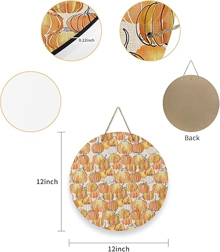Miniatura 6 de Front Door Decoration Welcome Sign, Fall Orange Pumpkin Thanksgiving 10 Inch Round Wood Hanging Sign, Seasonal Wall Wreaths Porch Plaque for Outdoor
