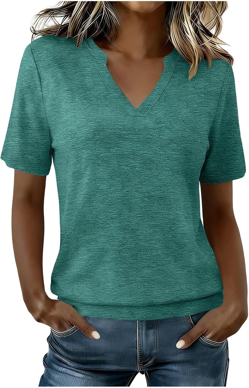 Womens V Neck Short Sleeve T Shirt Summer Casual Tops Loose Fit Basic Blouses Trendy Fashion for Work Daily Wear