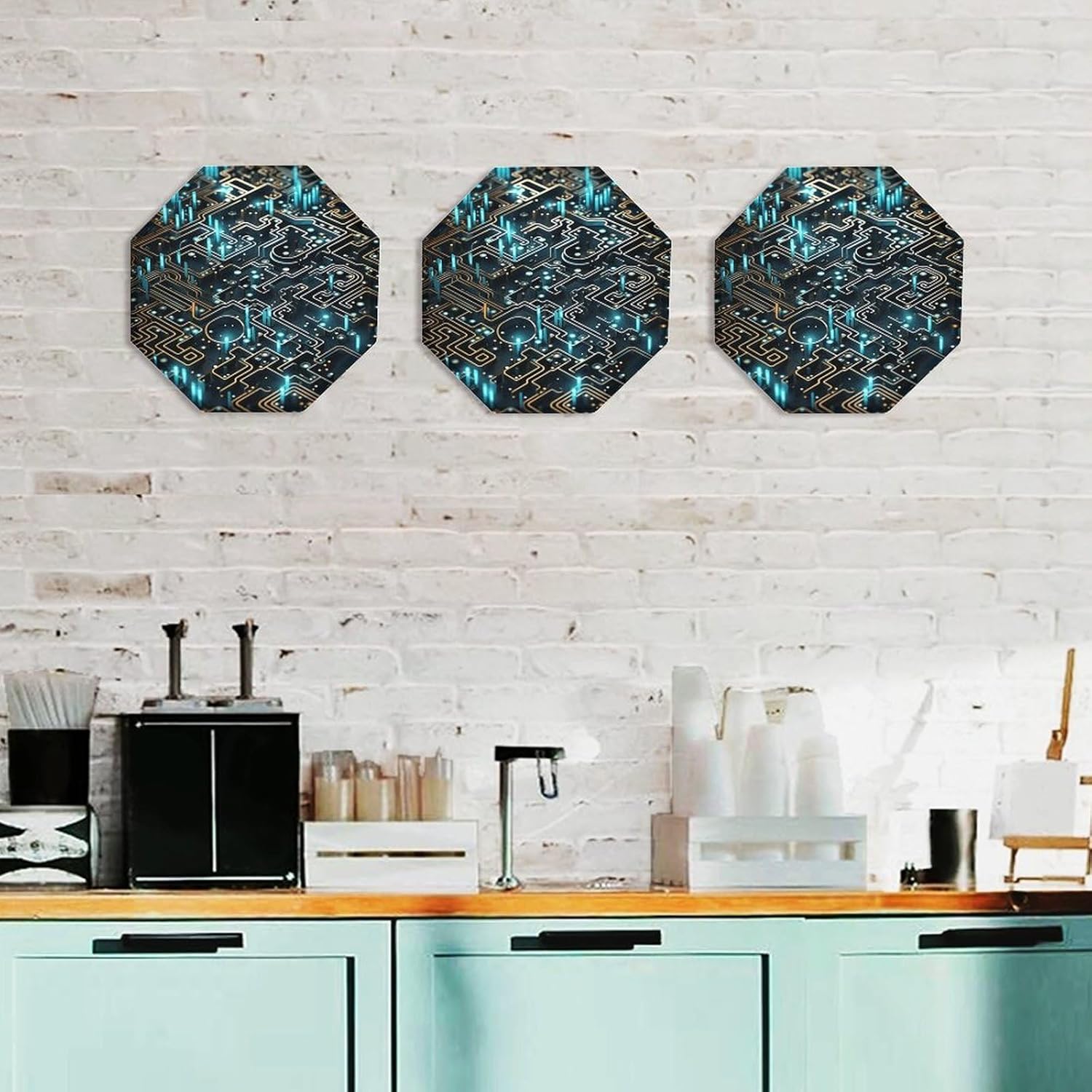 Ctagon Metal Sign for Home, Modern Display Plate for Kitchen, Coding Pattern Plates Accent Hanging Wall Decorations 3PCS for Living Room, Bedroom, Hallway, Hotel