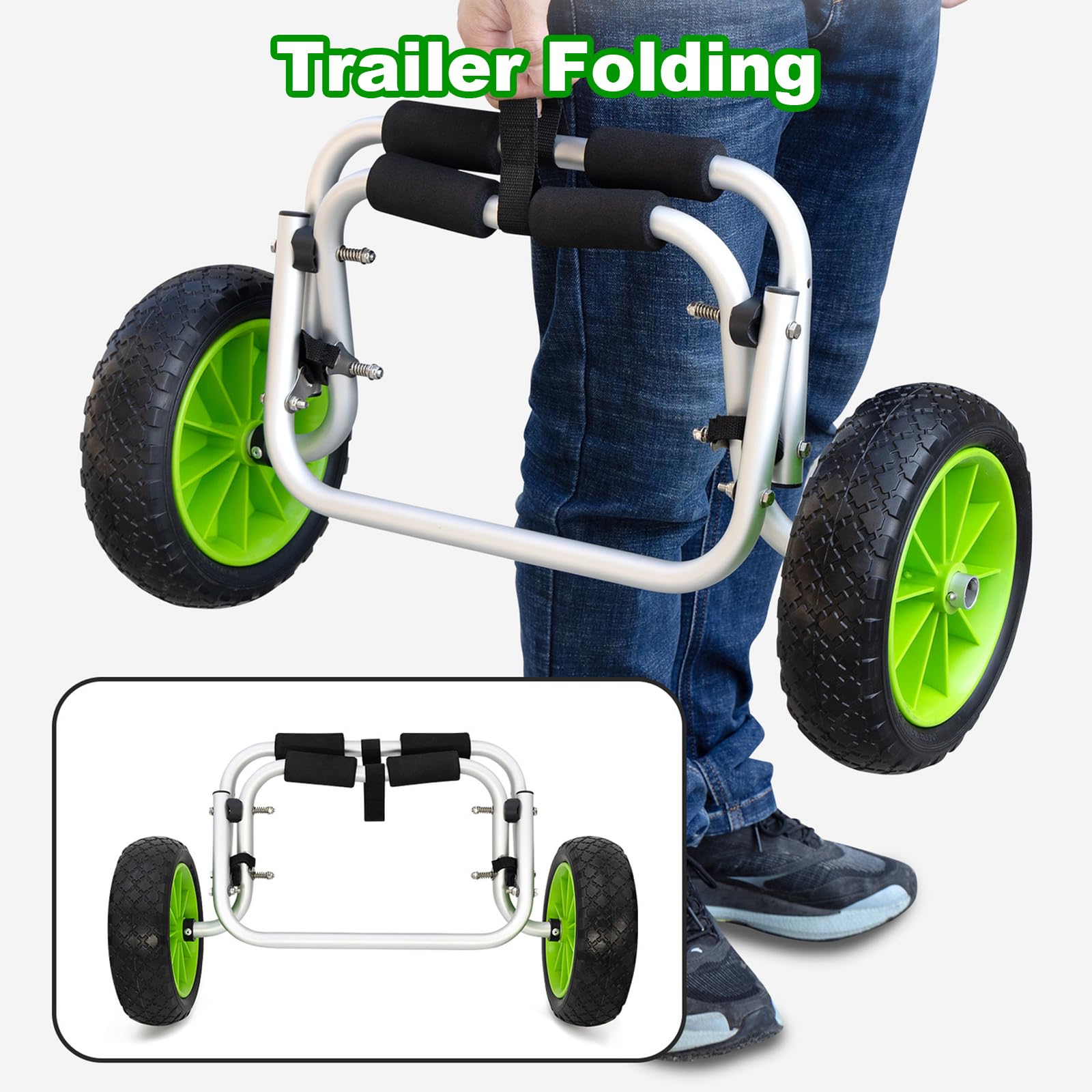 Carrito plegable para kayak, carrito de canoa y remolque transportador de barco, transporte de tabla de remo, para deportes acuáticos al aire libre, para transportar kayaks, canoas
