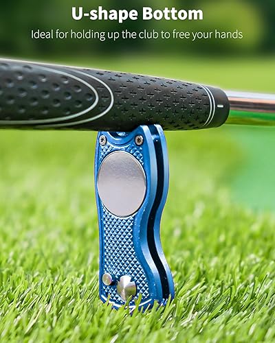 Miniatura 2 de Vibit Paquete de 2 herramientas de reparación de divot de golf para golfistas, herramienta verde plegable de metal con alineación magnética de putt,