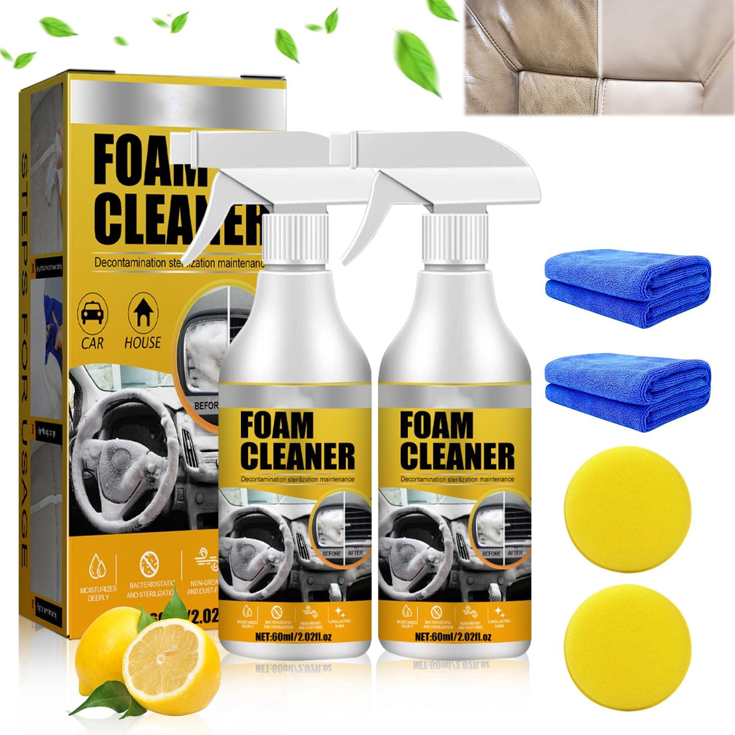 Omaky Multi-Purpose Foam Cleaner for Car, All Around Master FoamCleaner, Car Interior Foams Cleaner,Cars Seat Foam Cleaner Spray, Upholstery Cleaner, Interior Cars Cleaner (2pcs)