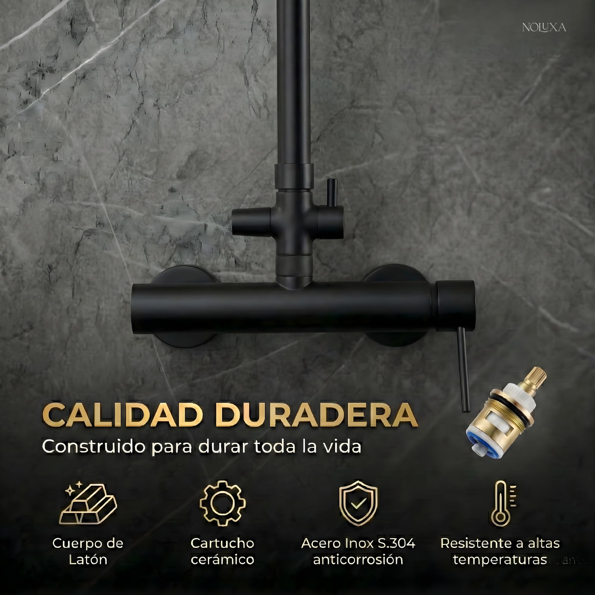 IMEX - Columna Ducha Negra Monomando con Grifo | Conjunto de Ducha con Alcachofa y Rociador Antical | Griferia en Latón y Acero Inox S.304 con Barra Extensible | Serie Milos Stick