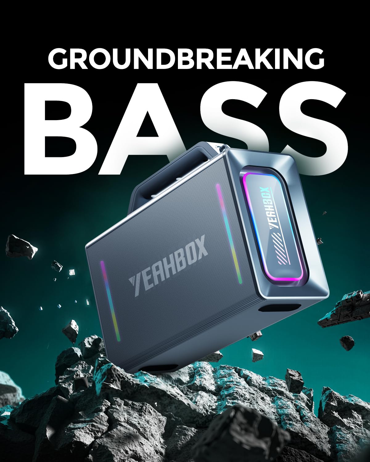YEAHBOX Thunder 500 - Altoparlante portatile Bluetooth per karaoke, 200 W massimo, con 2 microfoni wireless, sistema PA e luci LED, per interni ed esterni, feste in casa, supporta EQ/AUX/USB/TF