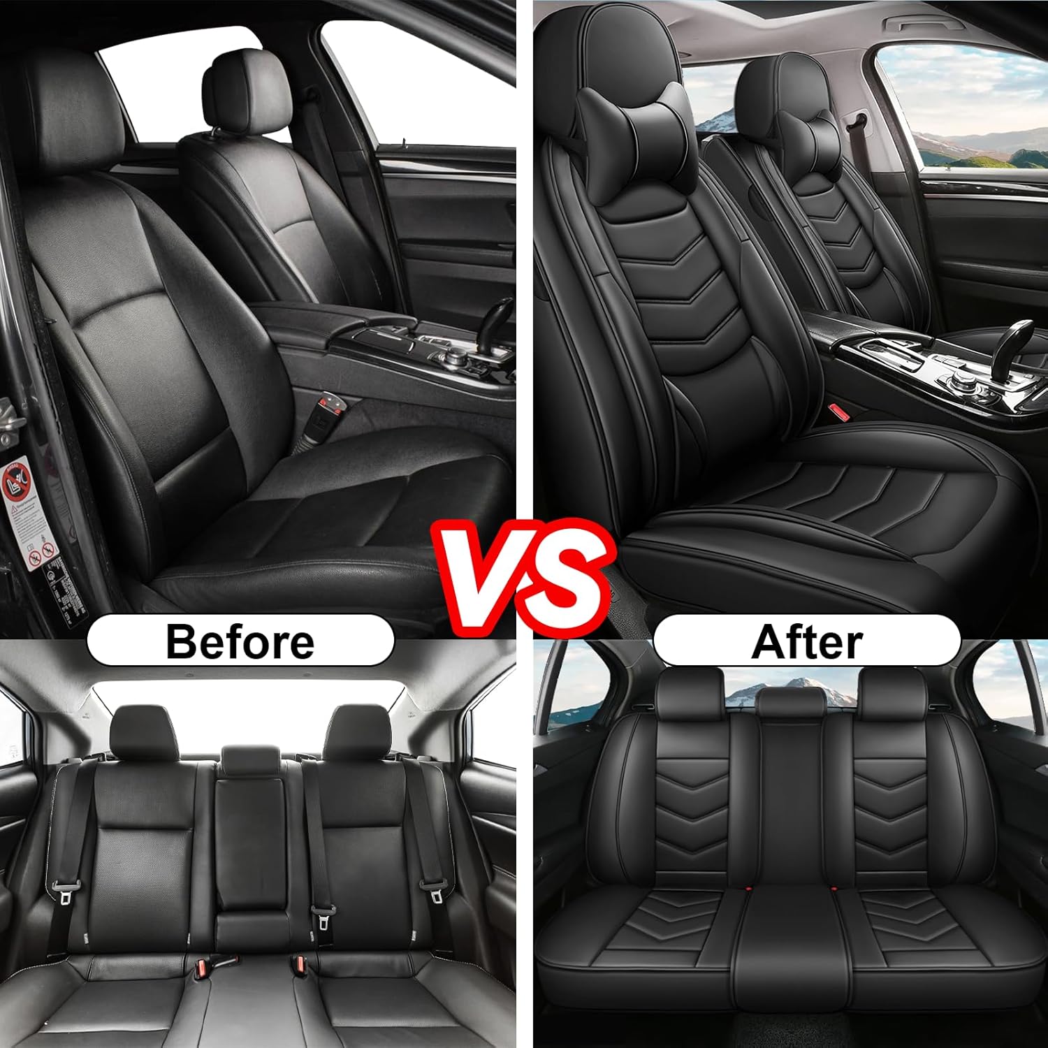 Car Seat Covers Fit for Scion Xb 2004-2015 Daily Commutes Durable and Side Airbag Compatibility Sports Seat Cover, 2 Pcs Front with Pillow, Black