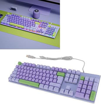 Fabater GK80 Mechanical Gaming Keyboard, RGB Backlit USB Wired Gaming Keyboard, Metal Panel with Large Letter Design for Game and Office, Laptop Desktop Computer PC (Violet)