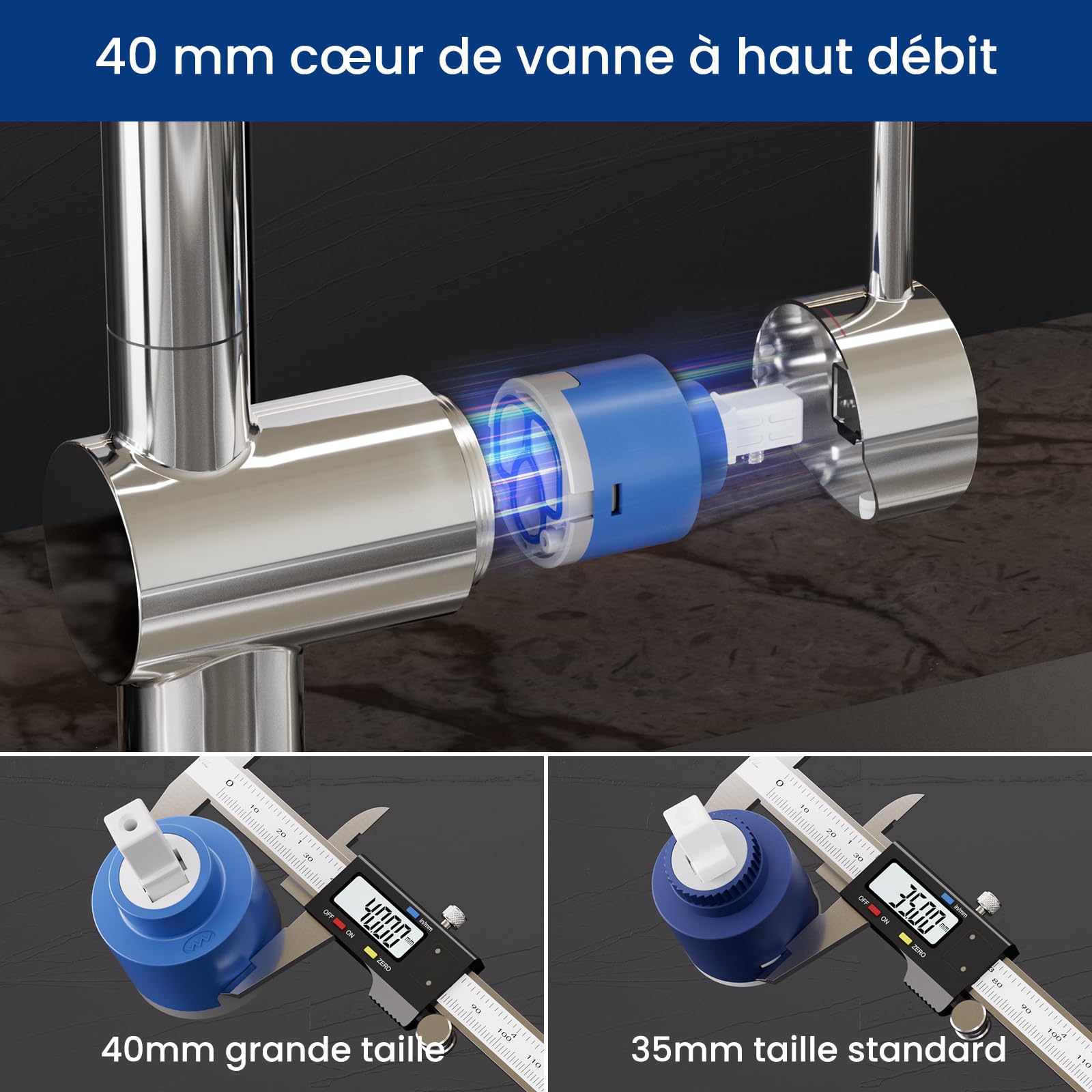CECIPA Bateria zlewozmywakowa wysuwana chromowana z 2 rodzajami strumienia, bateria kuchenna z wyciąganą głowicą, bateria jednouchwytowa, obracana o 360°, stop cynku, chrom