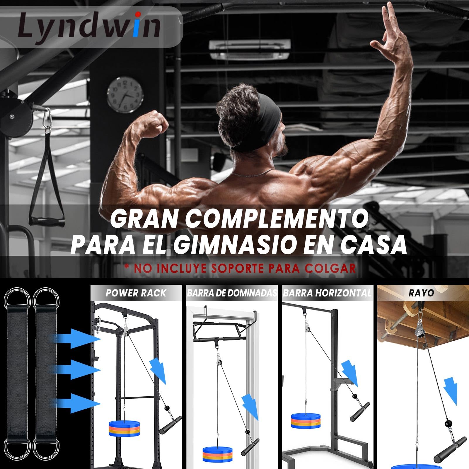 Poleas Gimnasio para Casa, DIY Polea Gimnasio Fitness Máquina Musculacion Gym Cable Kit Sistema en Casa, Brazo Pecho Espalda Tríceps Biceps Ejercicio Workout Accesorios Barra Agarre Polea Gym