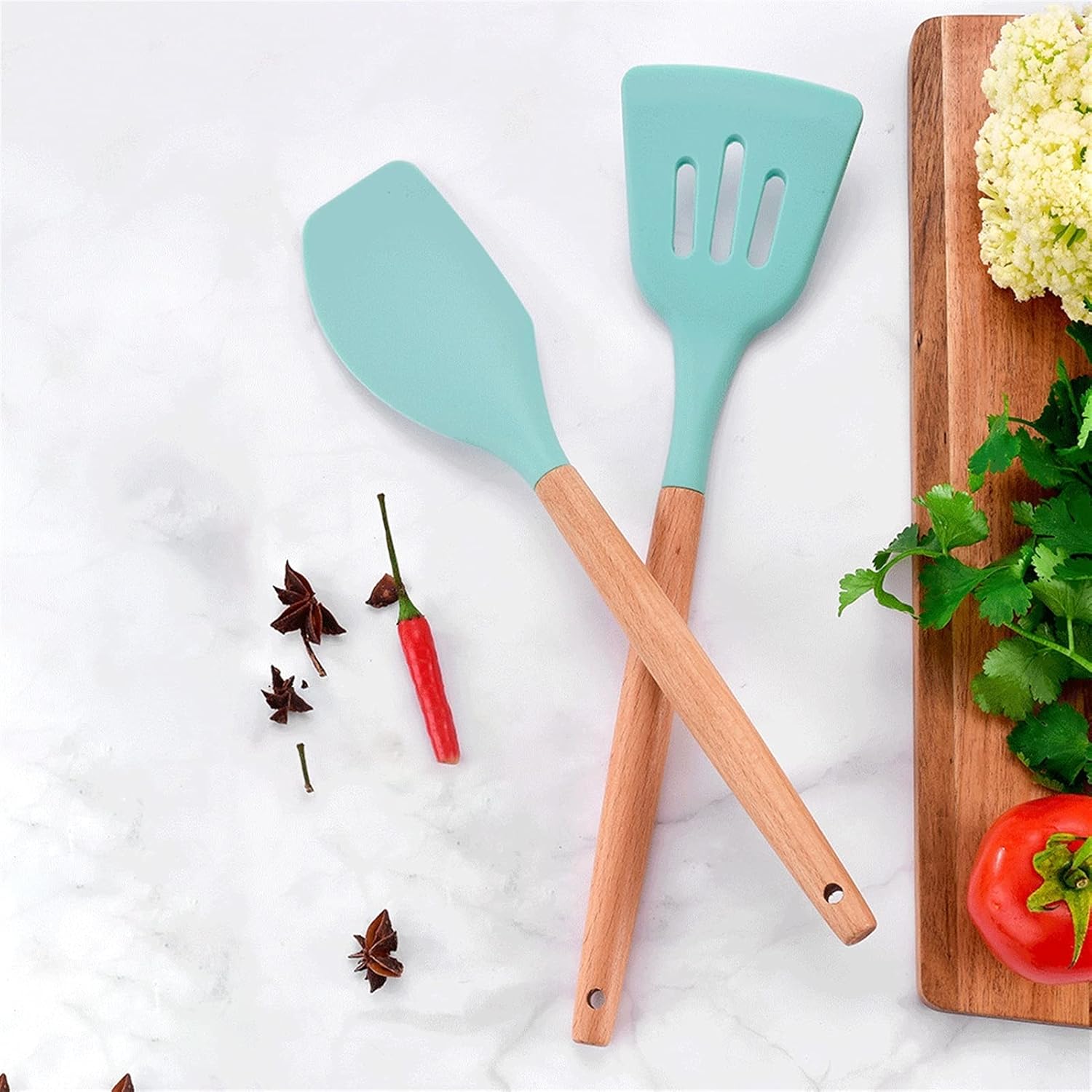 Silicone Cooking Utensils Set,22 PCS Heat Resistance Non-Stick Kitchen Utensils Set Holder,Tongs,Spatula,Spoon with Wooden Handle Kitchen Gadgets (Color : Black) (Black)