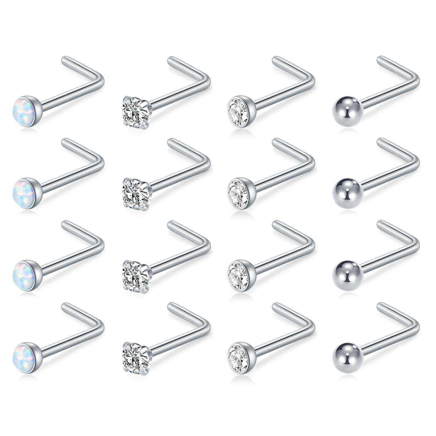 Buy Anicina 18G Stainless Steel L Shaped Nose Rings Studs 3mm Opal & CZ & Ball L Nose Stud Ring