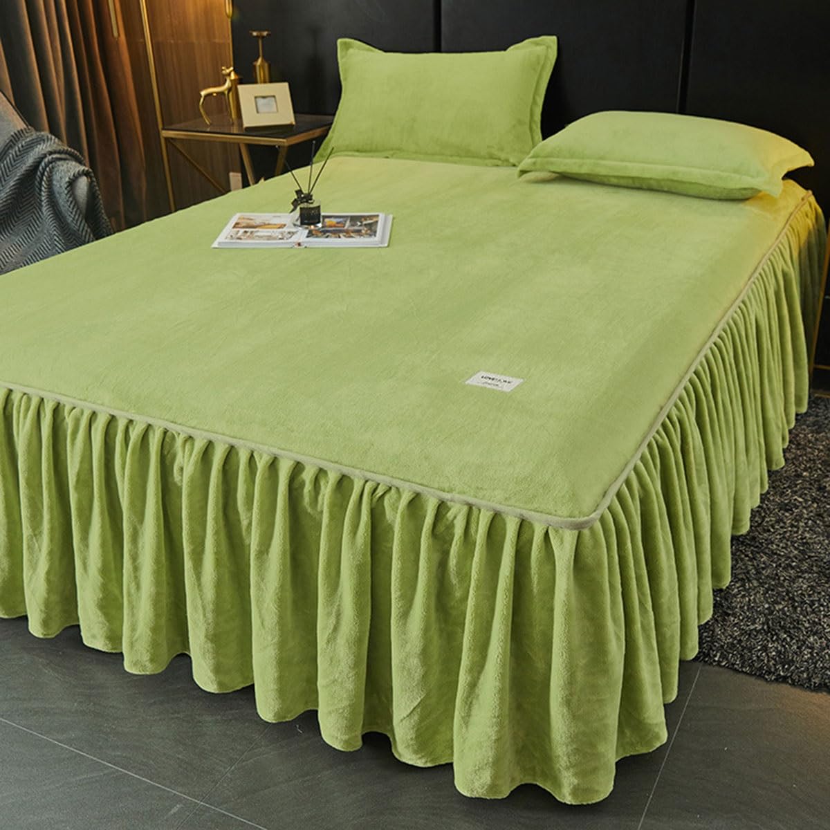 Faldas de cama de terciopelo gris con volantes para decoración de dormitorios King modernos