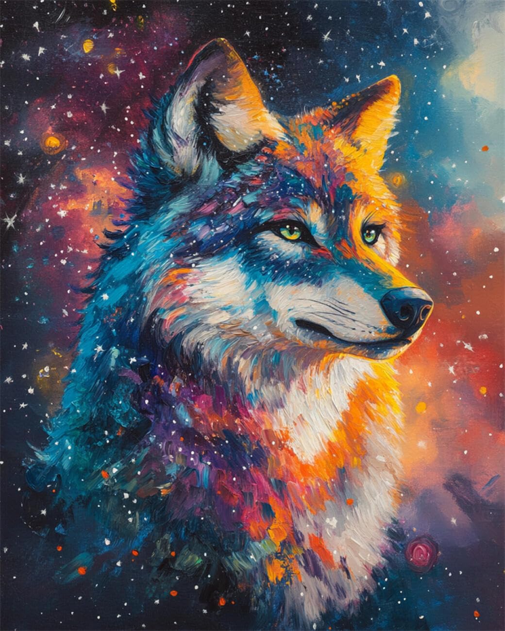 RKFLGEW DIY Bead Embroidery Kits Colorful Wolf 30x40cm