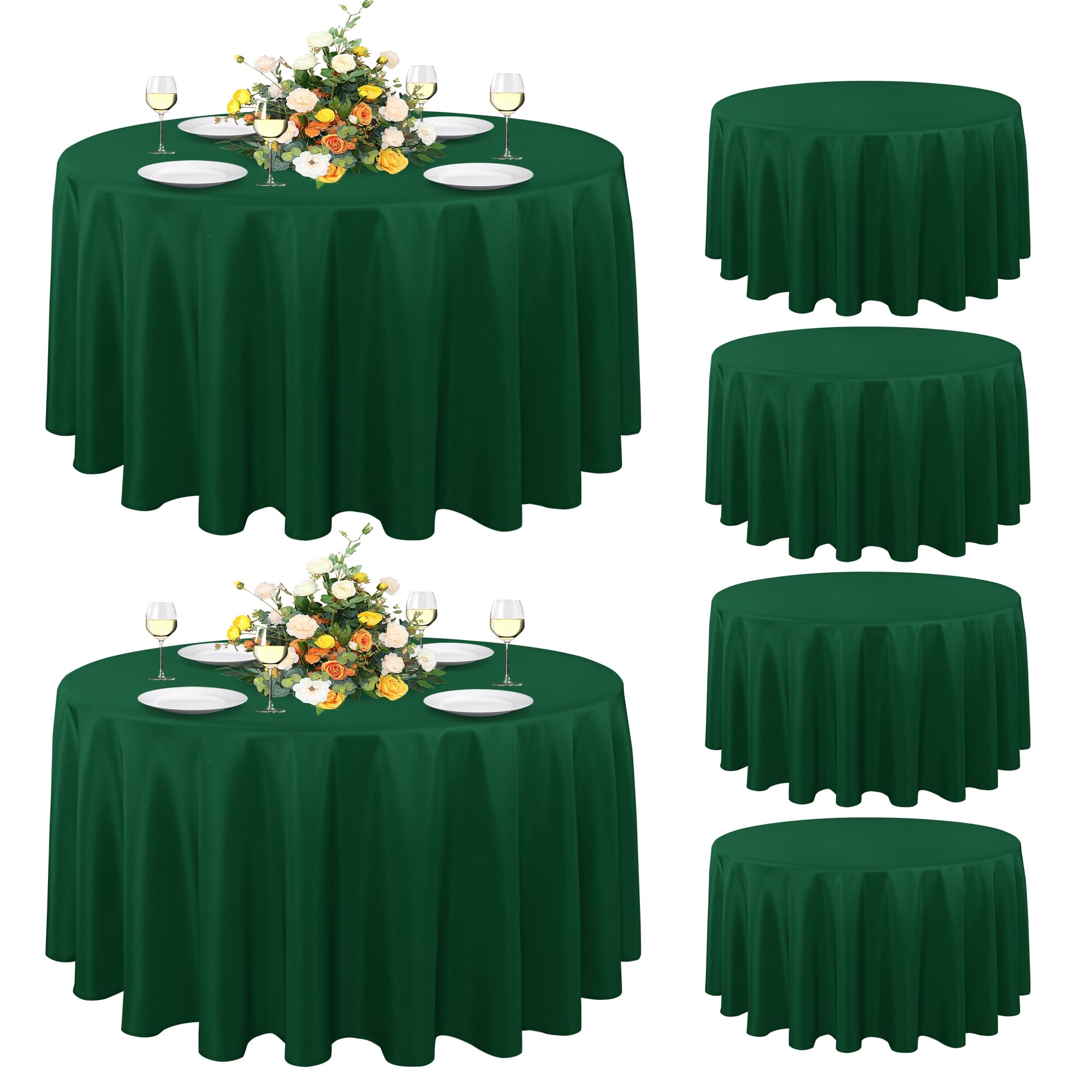 sancua 90 Inch Round Tablecloth Hunter Green, 6 Pack