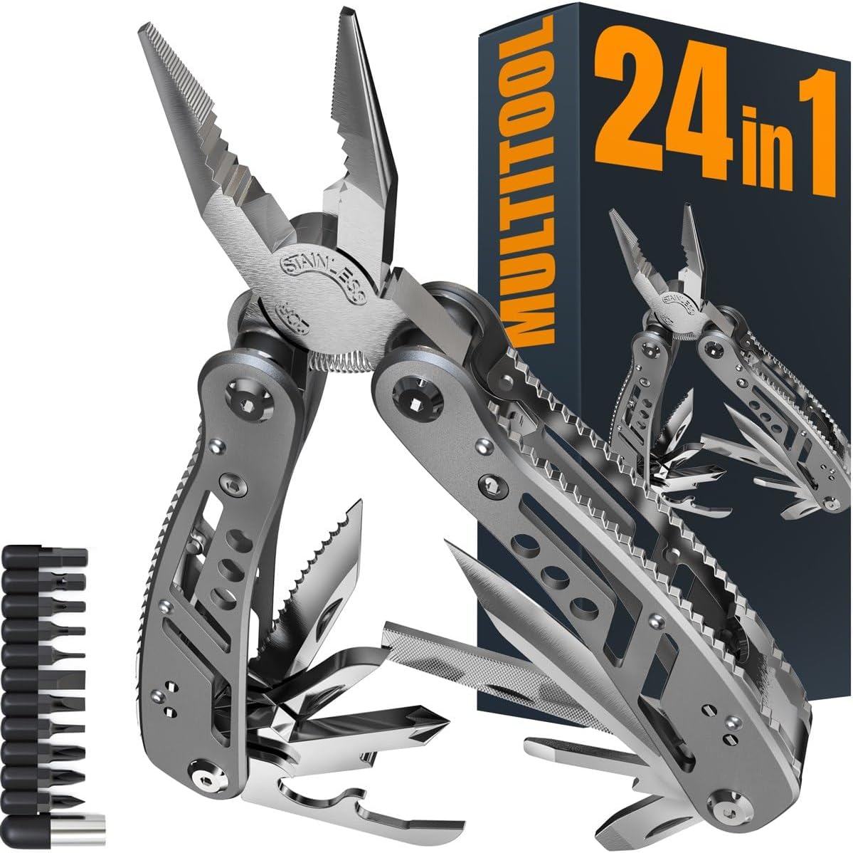 Grand Way Multitool with Mini Tools, Knife, Pliers - Best Swiss Army Knife and Multi Tools Pliers - 11 Bits - Cool Utility Multi Function Tool - Good Multi-tool Kit for Camping and Backpacking - 2238