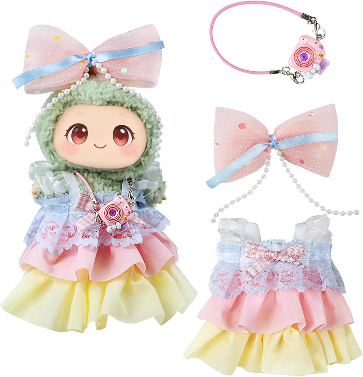 One Set Clothes for LABUBU Doll (NO Doll), Handcrafted Crochet Accessories for LABUBU About 6.7'' Dolls, Premium Outfit-Cute Clothes for Dress up Unique Style (1 Set of Clothing outfit1)