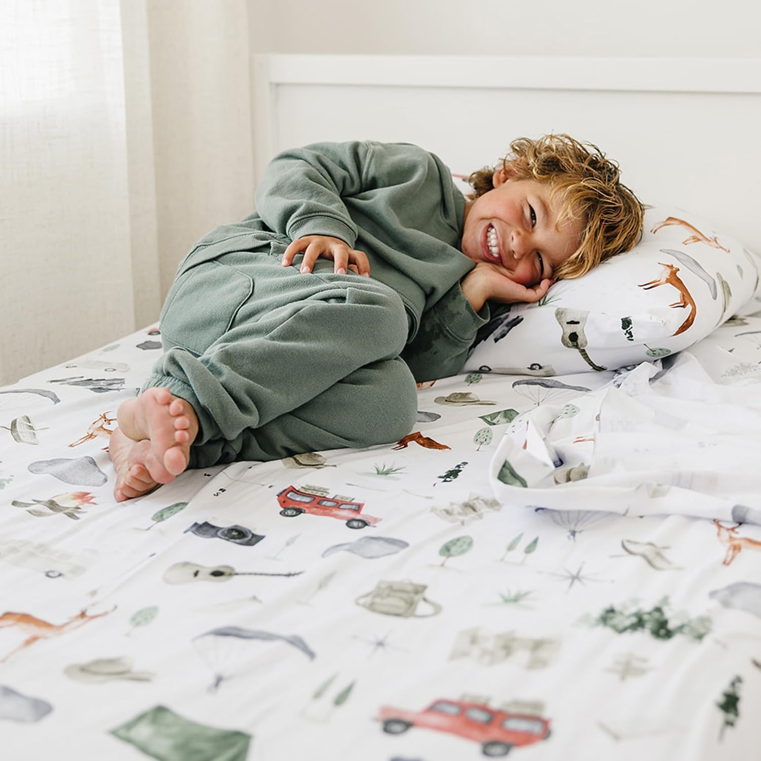 Pobibaby Premium Twin Full Sheets Sets, Kids Double Bed Sheets in Cotton Blend | Ultra-Soft Woodland Camping Print with Fitted Sheet, Flat Sheet & Pillowcases (Full Explore) - Image 8