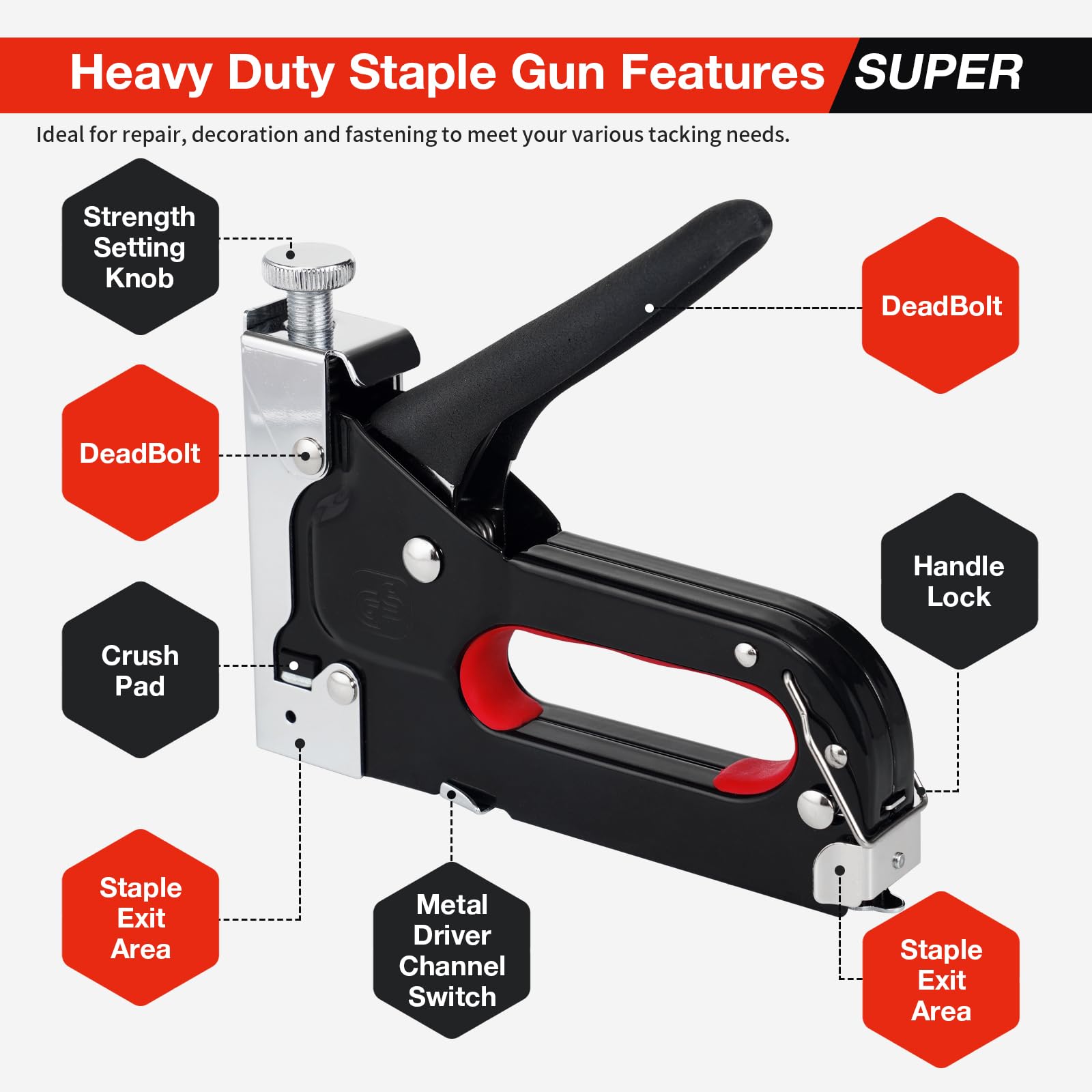 Staple Gun,Heavy Duty Staple Gun,3 in 1 Upholstery Heavy Duty Staple with 1200 Staples,Adjustment Nail Steel Gun for Wood Crafts - Image 3