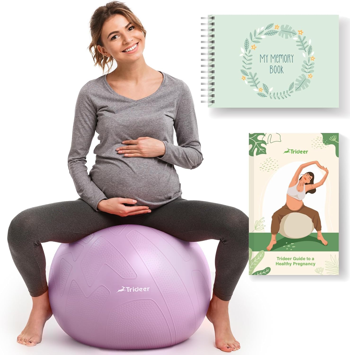Trideer Pregnancy Ball - Exercise & Yoga Ball for Labor, Maternity & Postpartum Recovery, Eco-Friendly, Non-Latex, Includes Pregnancy Guide & Baby Memory Book