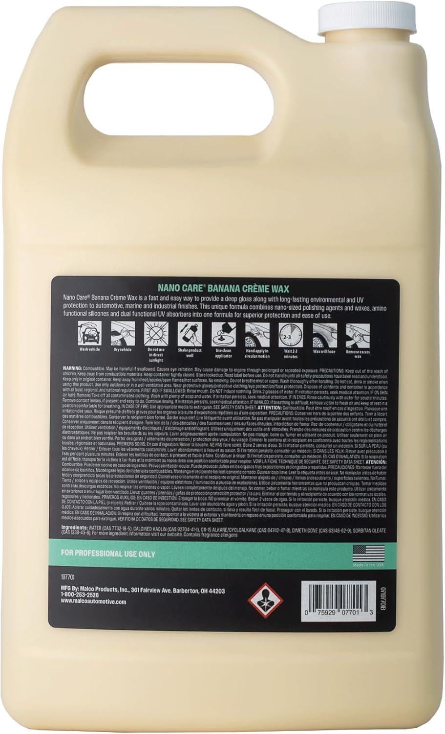 Malco Nano Care Banana Creme Wax - Deep Gloss Shine and Long-Lasting UV Protection/For Automotive, Marine and Industrial Finishes / 1 Gallon (197701) - Image 2