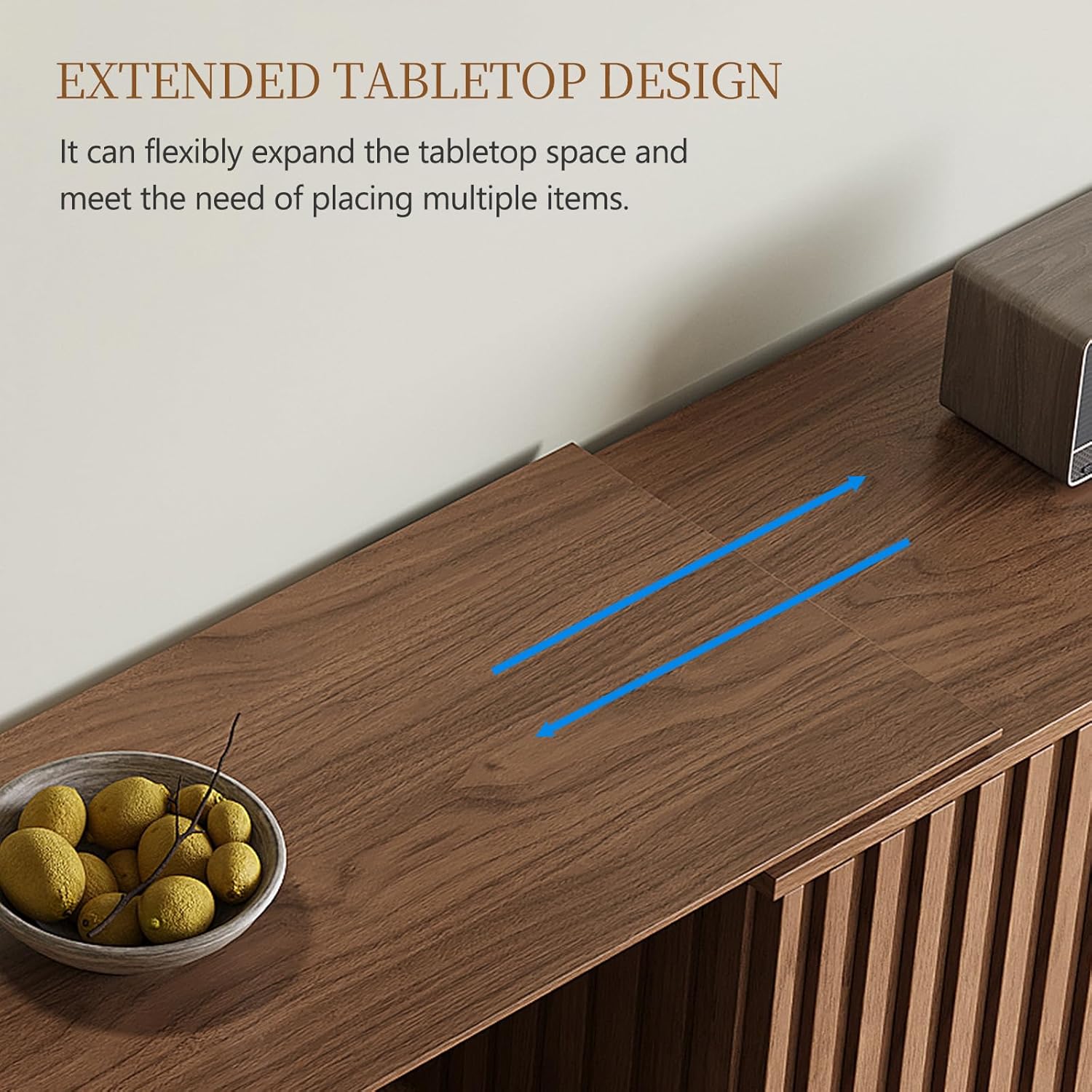 Mid-Century Modern TV Stand with Storage, Extendable TV Media Console for Up to 55+ Inch Minimalist Television Cabinet for Living Room/Bedroom (63"-94.5" Extendable)