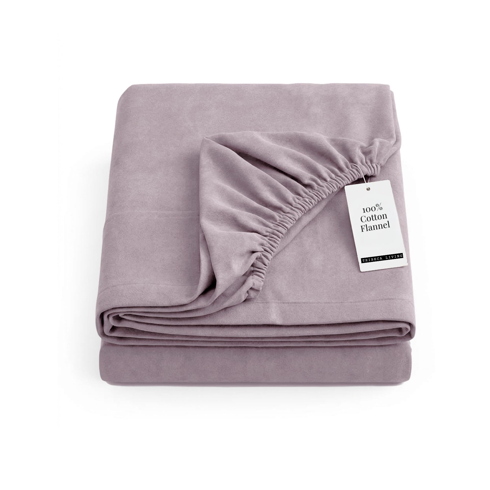 Tribeca Living Cal King Flannel Fitted Sheet - 170 GSM 100% Cotton Brushed Flannel, Extra Deep Pocket 24 Inch, Heavyweight Warm Cozy Bedding, Soft Breathable Winter Sheet, Lavender